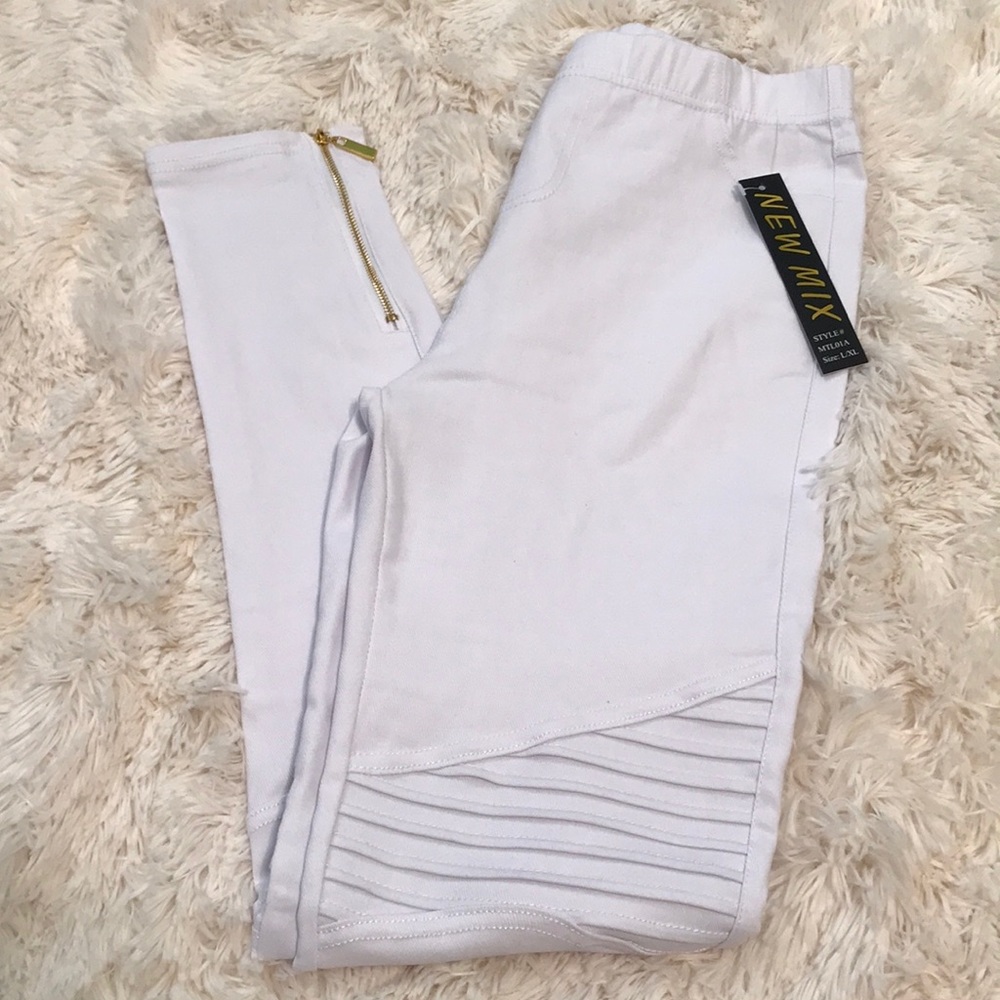 White Moto Jeggings!! - Picture 5 of 7